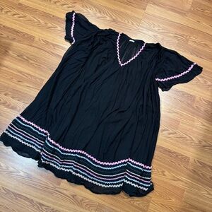Matta Black Midi Dress with Pink & White Trim